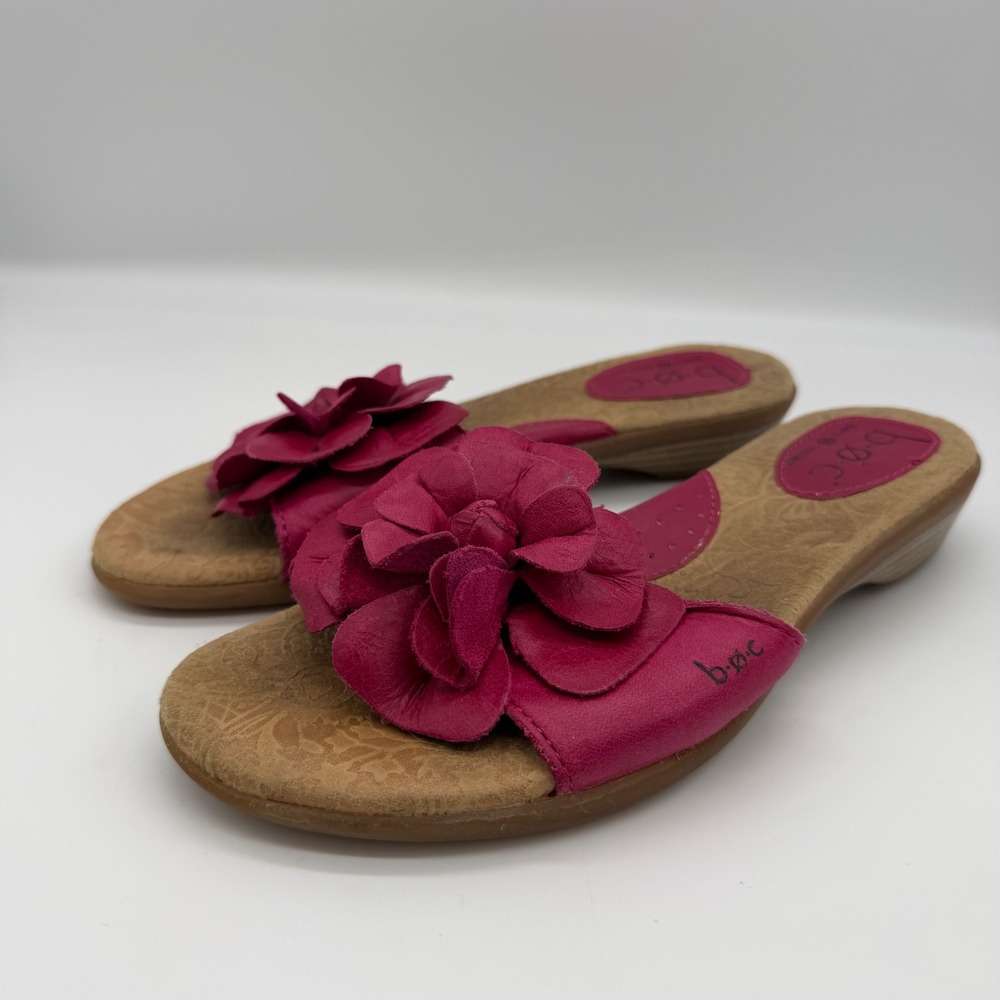 BOC Born Concept Pink Leather Flower Wedge Sandals BC5057 Size 7